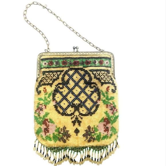 DiscoLemonade Vintage Edition, Art Deco, Yellow Beaded Purse, Bag, Festival, Lem